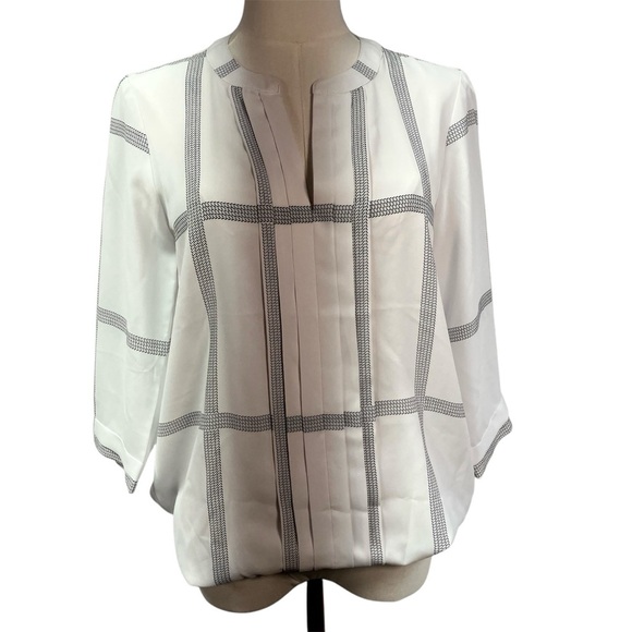 41 Hawthorn Jaunis Pleat Detail Gathering Hem Blouse White Black‎ Womens xs new - Picture 1 of 13
